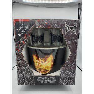 Tap Out 5 Piece 5 Quart Metal Bucket Set w/ 4 Solid Glass 15 oz Tumblers MMA UFC